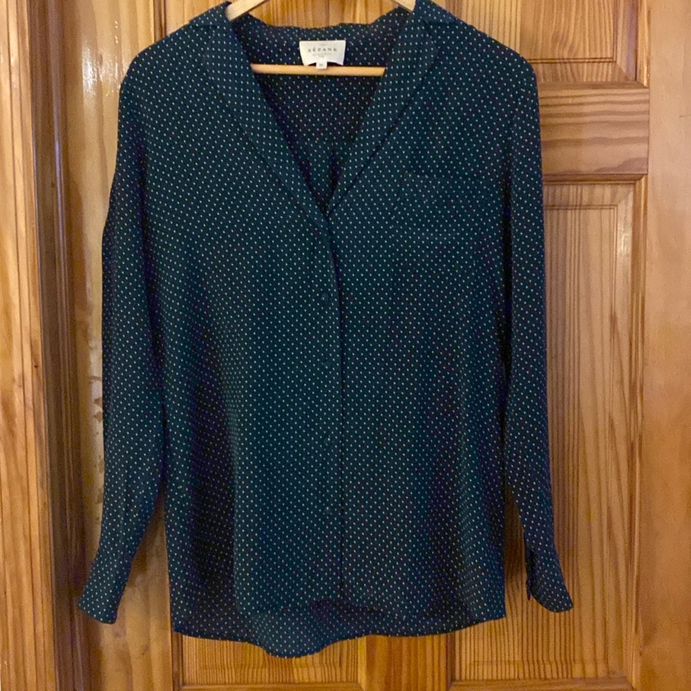 Sezane Silk Florence Top 36/Small in Dotty Green